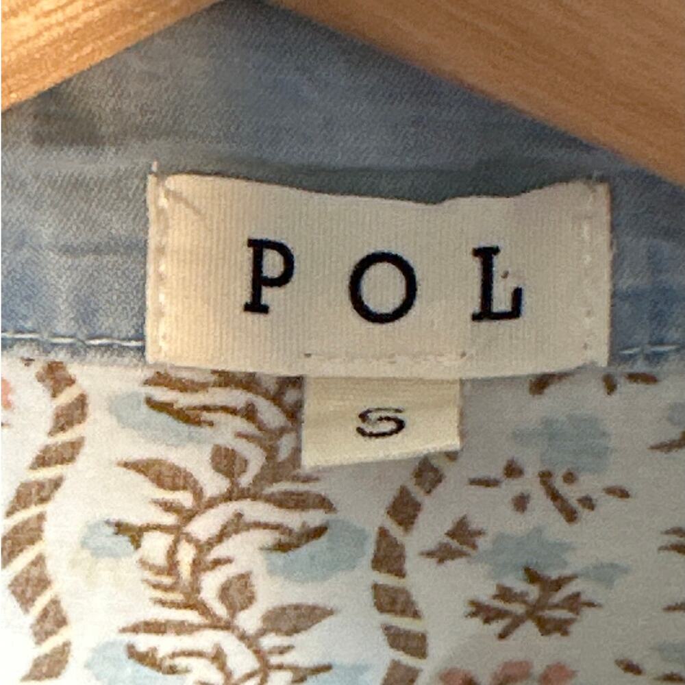 POL Patchwork Exposed Seam Button Up Top Chambray Floral Long Sleeve Boho Sz S - Picture 8 of 14